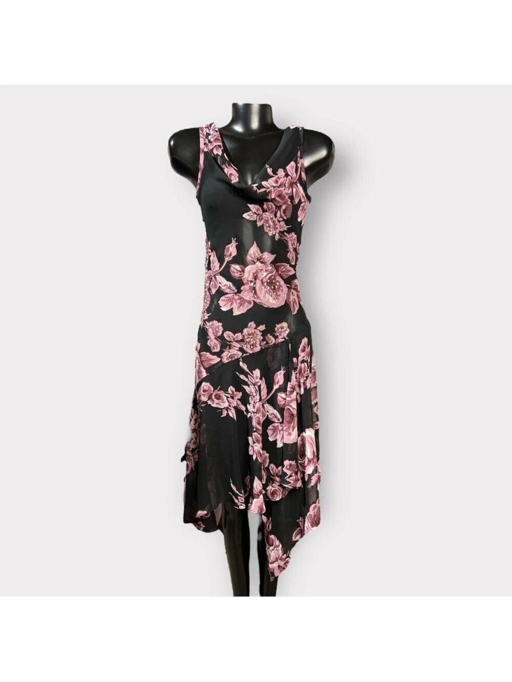 136 Dress Barn VINTAGE Y2K Sheer Chiffon Midi Dress Small Black Floral Auction